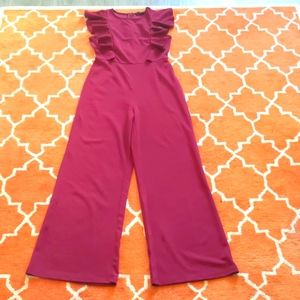 Ruffle sleeve maroon red jumpsuit in size:S from SheIn
